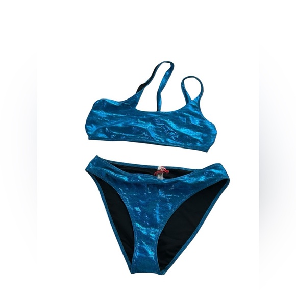 Solid & Striped Women's Metallic Blue The Brody Bikini Set Sz XL - Picture 2 of 13